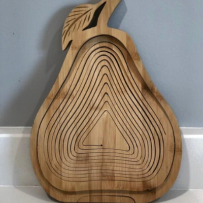 Collapsible Wood Pear Bamboo Basket Bowl