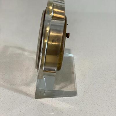 Mid Century Square Clear Lucite Acrylic Seth Thomas Desk Alarm Clock GERMANY