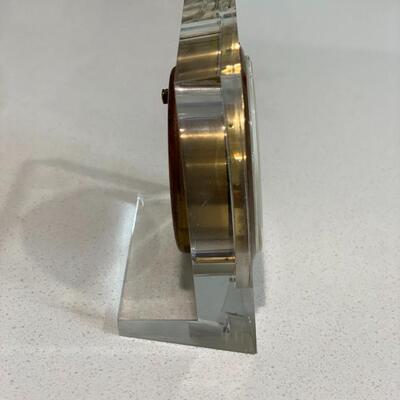 Mid Century Square Clear Lucite Acrylic Seth Thomas Desk Alarm Clock GERMANY