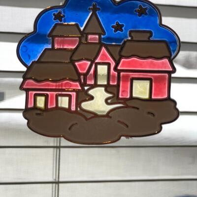 Lot of 4 Vintage Plastic Stained Glass Christmas Ornaments