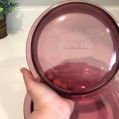 Vintage Cranberry Colored Vision Glass Corningware Baking dishes