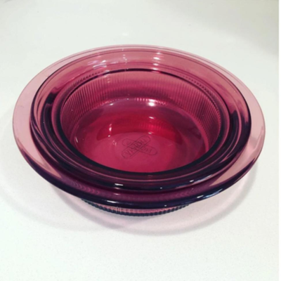 Vintage Cranberry Colored Vision Glass Corningware Baking dishes