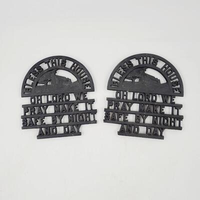 CAST IRON BLESS THIS HOME PAIR OF TRIVETS