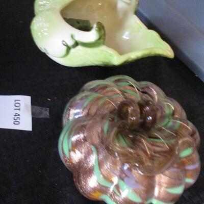 Swan Planter & Blown Glass Pumpkin