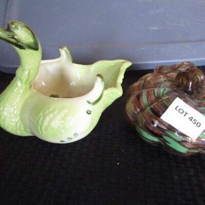 Swan Planter & Blown Glass Pumpkin