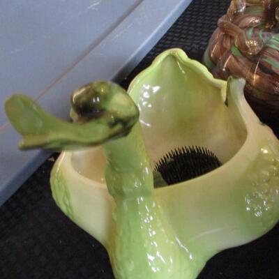 Swan Planter & Blown Glass Pumpkin