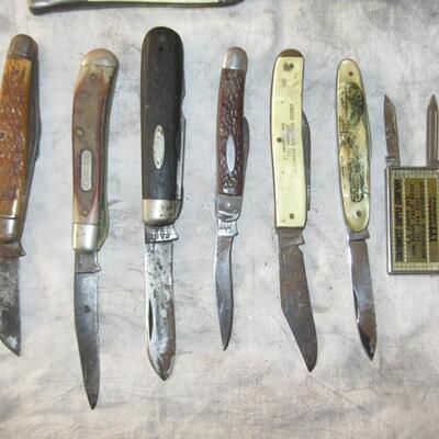 MS Collection 17 Old Folding Pocket Knives Barlow Schrade Imperial Old Timer 1940T Business Give Away