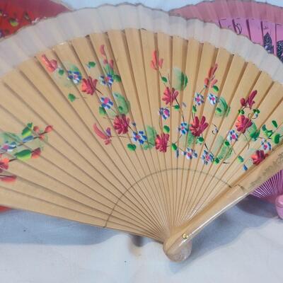 Hand-Painted Wood and Fabric Fans