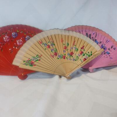 Hand-Painted Wood and Fabric Fans