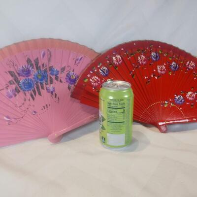 Hand-Painted Wood and Fabric Fans