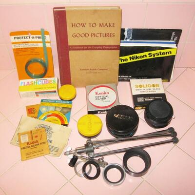 MS Misc Camera Bits Filters Tele Converter Izumar Multiple Image Lens Tripod Kodak Flash Cubes