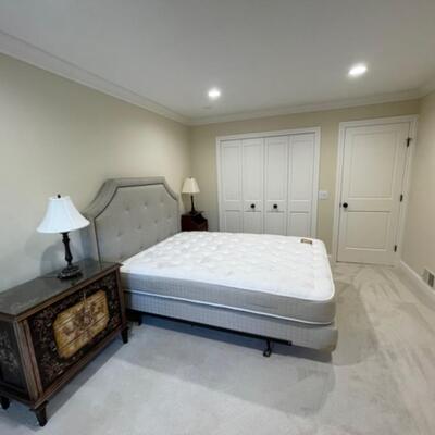 Queen size bed, headboard, with box spring and lux mattress