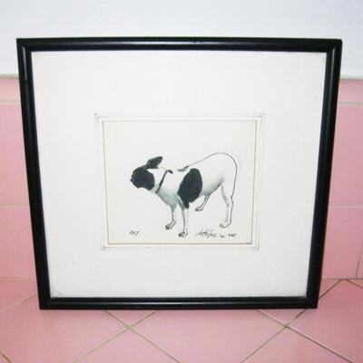 MS Listed California Artist Jake Lee (1915-1991) Watercolor Pat Boston Terrier  Framed Under Glass