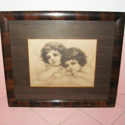 MS Vintage Angel Picture Sepia Tone Tiger Stripe Frame Wood Grain Matte