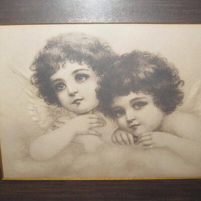 MS Vintage Angel Picture Sepia Tone Tiger Stripe Frame Wood Grain Matte