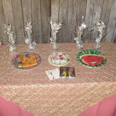 MS Party Supplies Pink Table Cloth Gold Sequin Overlay Sparkle Weight Plates & Napkins