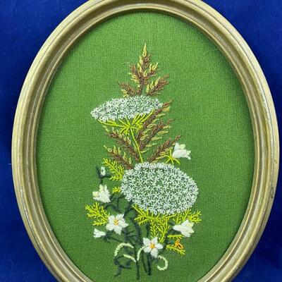 Vintage Framed needlework Crewel 14" tall