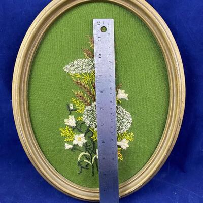 Vintage Framed needlework Crewel 14" tall