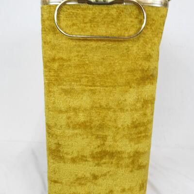 Vintage Mid Century Gold Atomic Clothes Hamper, Metal Handles