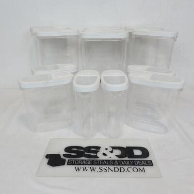 13 Ikea Food Pantry Containers, Clear w/White Lid, 7 Tall, 6 Small