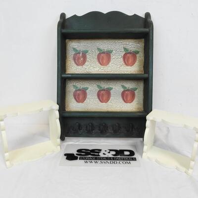 Home Decor: Wall Shelf w/Metal Hooks & Apple Design, 2 Shadow Box/Floating Boxes