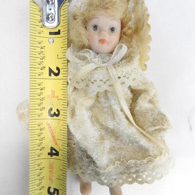 Vintage All Porcelain Doll With Velvet Dress & Angel Wings, Basket Included