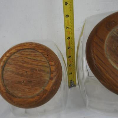 3 Glass Cookie Jar Canisters with Wooden Lids: 1 large, 2 medium size
