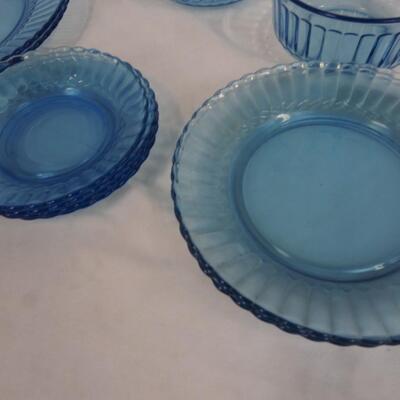 Ice Blue Mexico Glass Plates and Small Bowls Set