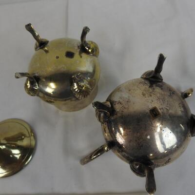 2 Small 4 Legged Brass? Metal Cauldrons - One Lid. Made in India