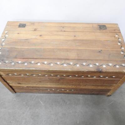 Wood Trunk: 36in L 17 1/2 in tall  18 in wide, Loose Boards-Need Re-attaching