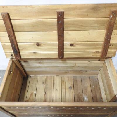 Wood Trunk: 36in L 17 1/2 in tall  18 in wide, Loose Boards-Need Re-attaching