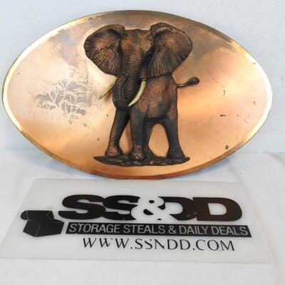 Oval Copper Colored Wall Decor w/3D Elephant, 2lbs, Vintage?