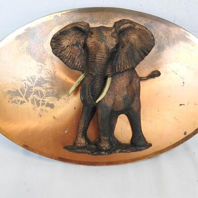 Oval Copper Colored Wall Decor w/3D Elephant, 2lbs, Vintage?