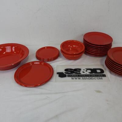 22 pc Red Ceramic Dishes: Large Bowl 2 Bowls, 3 Small Plates, mixed brands