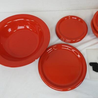22 pc Red Ceramic Dishes: Large Bowl 2 Bowls, 3 Small Plates, mixed brands