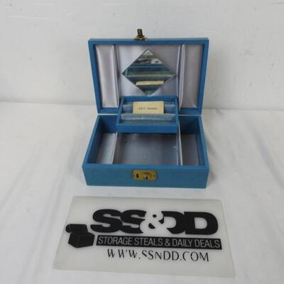 Blue Jewelry/Make Up Case, Lock and Key, Mirror and Compartments