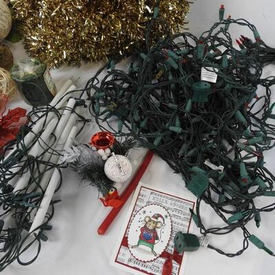 16+ Christmas Lot: Golden Wreaths, Lights, Decor Balls, Ornaments