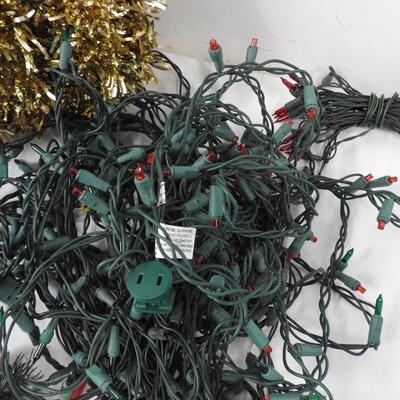 16+ Christmas Lot: Golden Wreaths, Lights, Decor Balls, Ornaments
