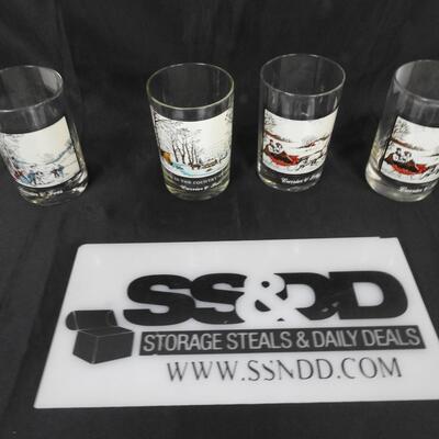 4 Winter Glasses, Courier And Ives, Arby's Collector Series