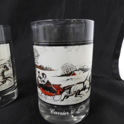 4 Winter Glasses, Courier And Ives, Arby's Collector Series