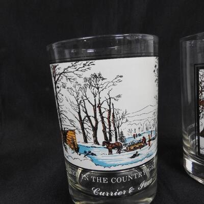 4 Winter Glasses, Courier And Ives, Arby's Collector Series