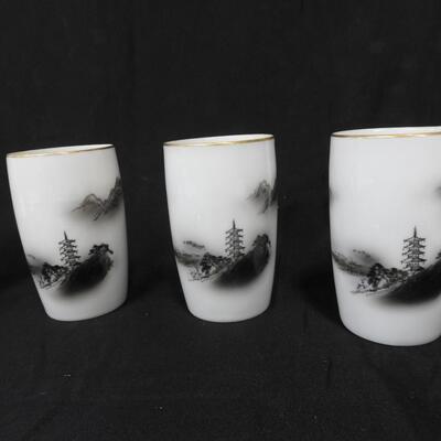 Fukagawa Arita 5 Handpainted Glasses, Japanese Mountain Theme