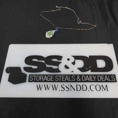 Sterling Silver Chain with Blue Glass Flower Pendant