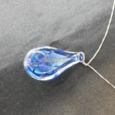Sterling Silver Chain with Blue Glass Flower Pendant