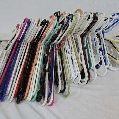 Large Lot Of Plastic Hangers, 70+ In Assorted Colors