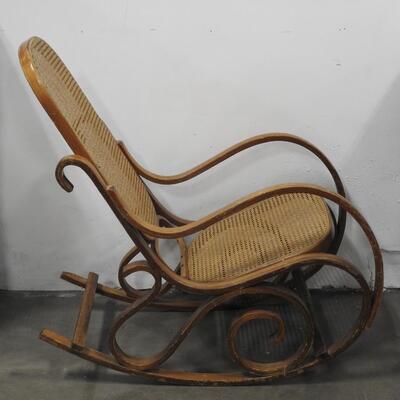 Bentwood Rocking Chair, Wood, Medium Brown w/Wicker, Vintage Style, See Pictures
