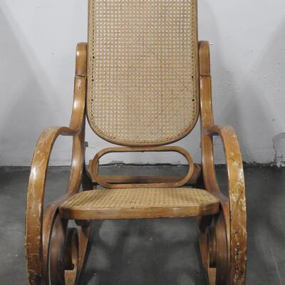 Bentwood Rocking Chair, Wood, Medium Brown w/Wicker, Vintage Style, See Pictures