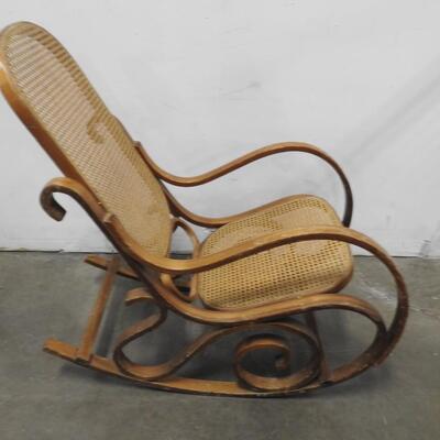 Bentwood Rocking Chair, Wood, Medium Brown w/Wicker, Vintage Style, See Pictures