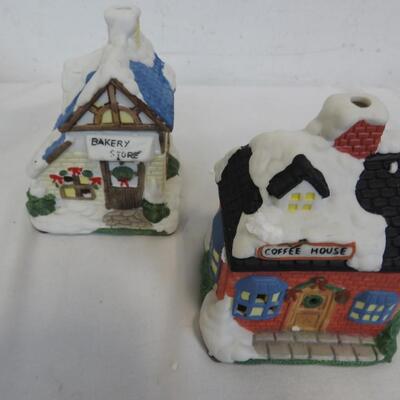 5 Tealight Village Buildings w/Rooftops, Coffee House, Station, Bakery, etc