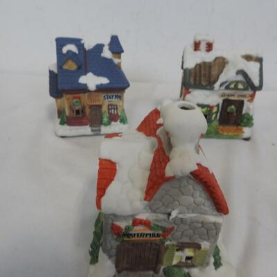 5 Tealight Village Buildings w/Rooftops, Coffee House, Station, Bakery, etc